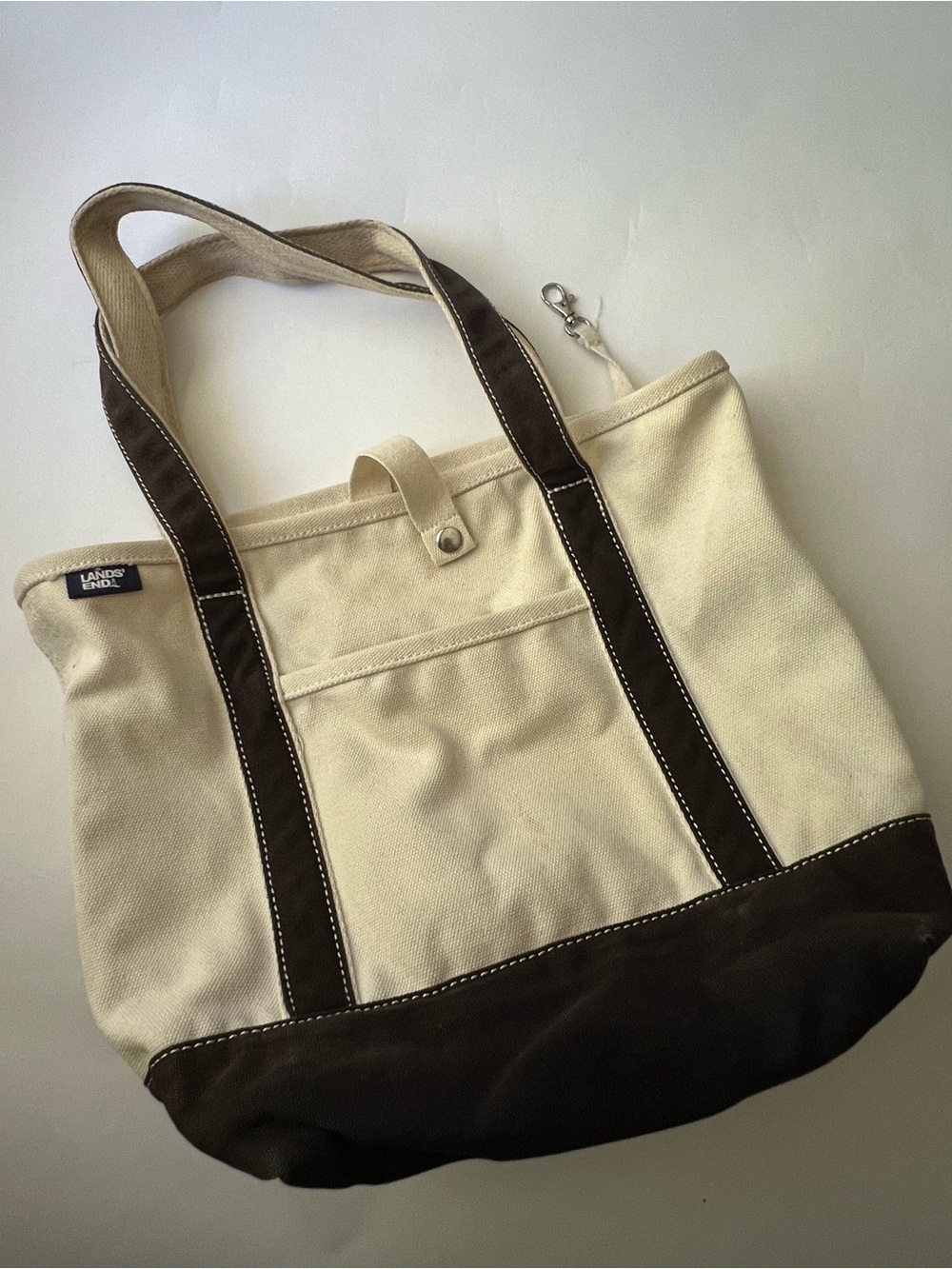 Lands' End Cream & Black Canvas Tote Bag
